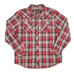 Prana Holstad Snap Button Plaid‎ Shirt Mens XL Red Western Country Gorpcore